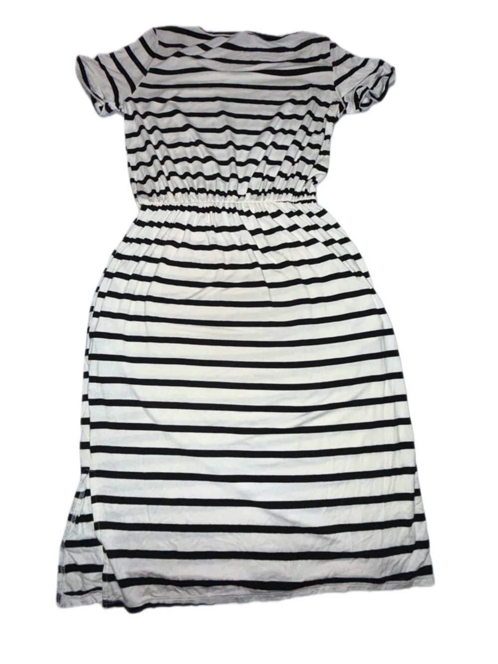 White Birch Striped Midi Dress Small Black White Rayon Elastic Waist Casual USA - Picture 3 of 9